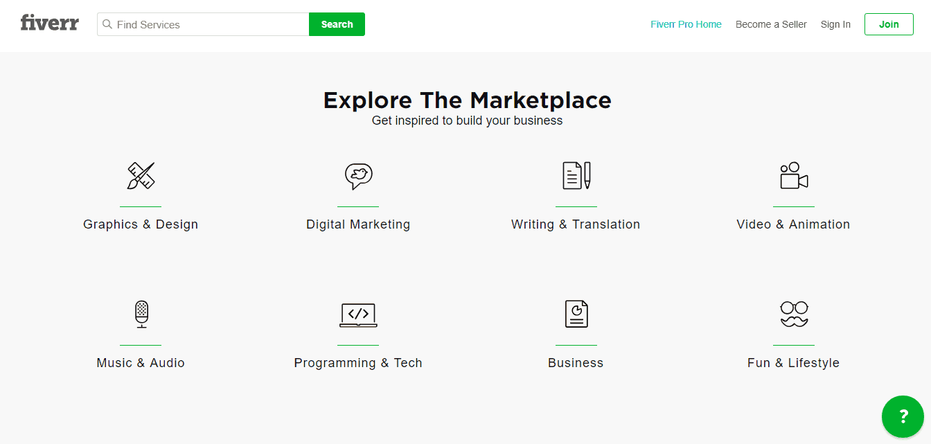 Screenshot of Fiverr page