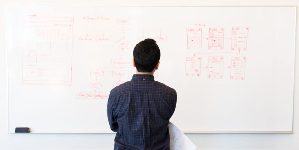 man standing in front of whiteboard