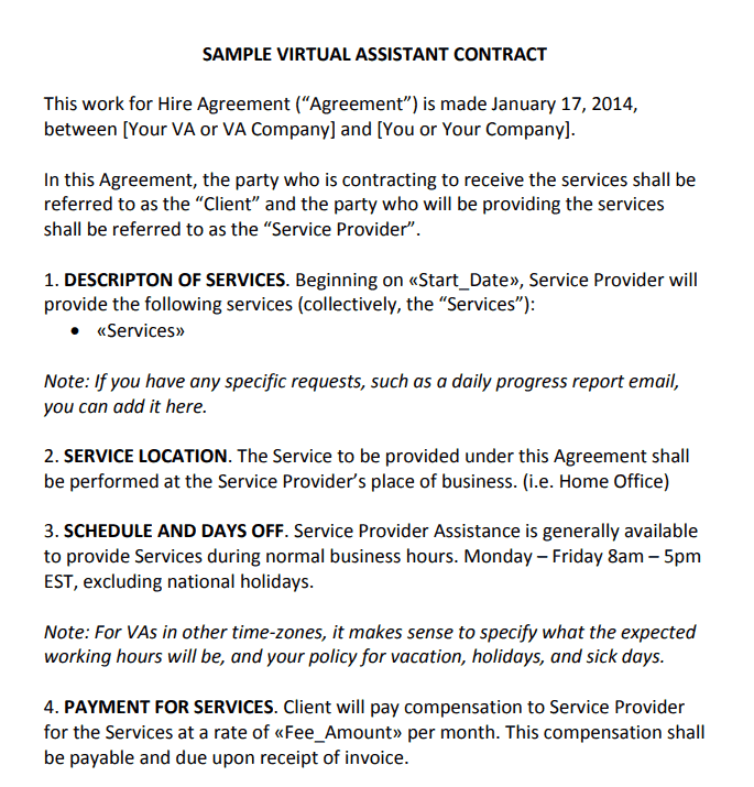 Sample Virtual Assistant Contract