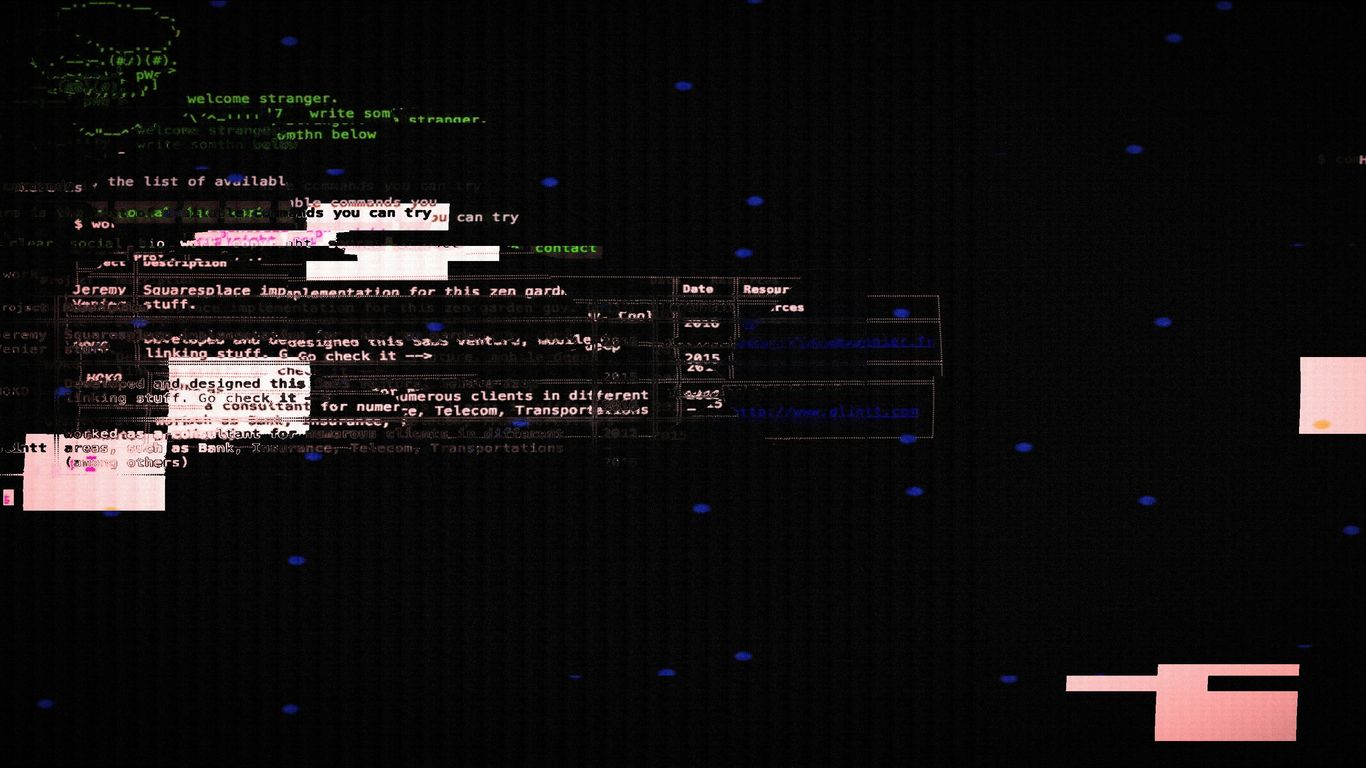 Abstract digital art with glitch effects and text.