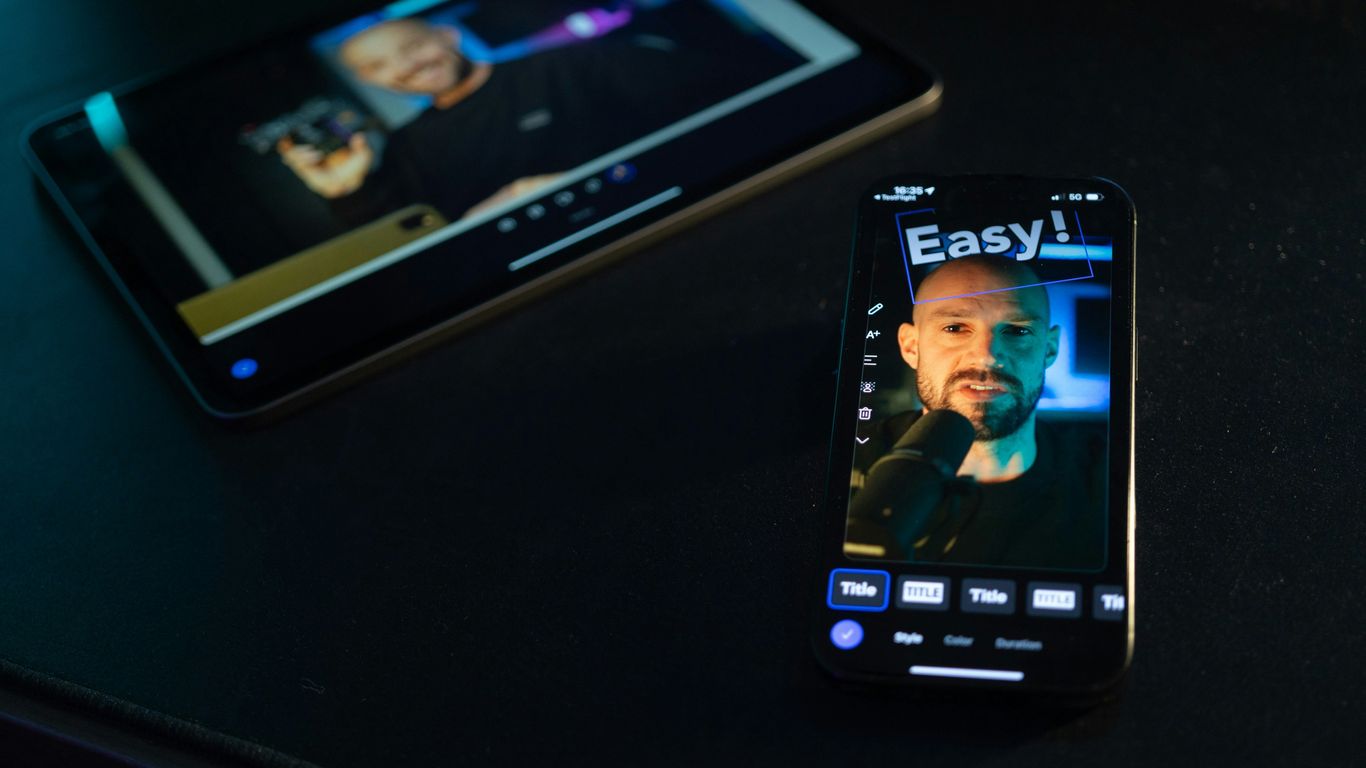 Man recording video on smartphone with text overlay