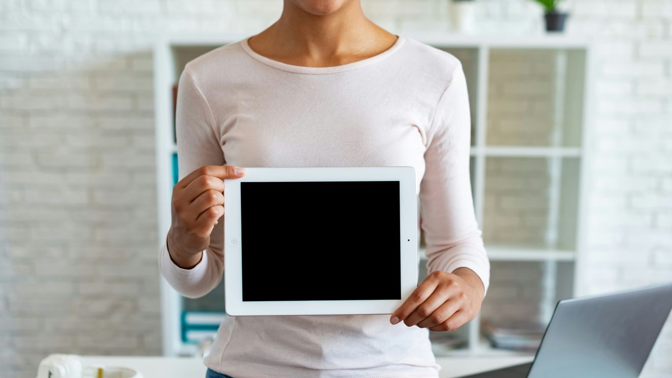 a person holding a laptop
